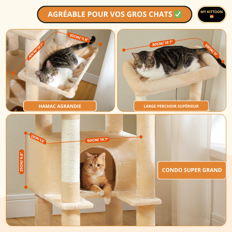 ARBRE À CHAT 5 ÉTAGES + 2 HAMACS
