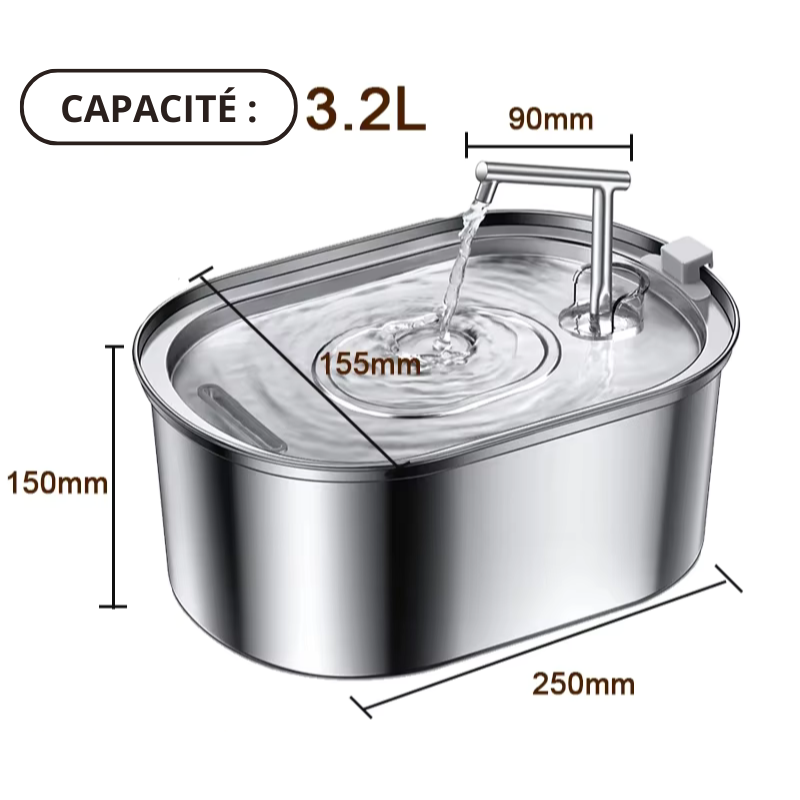 FONTAINE INOX OVALE AVEC ROBINET