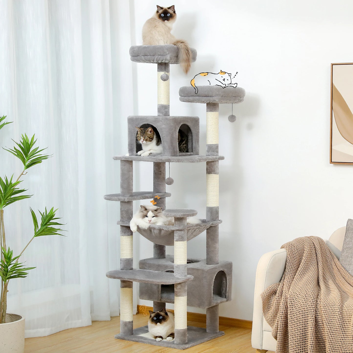 ARBRE À CHAT 5 ÉTAGES + HAMAC